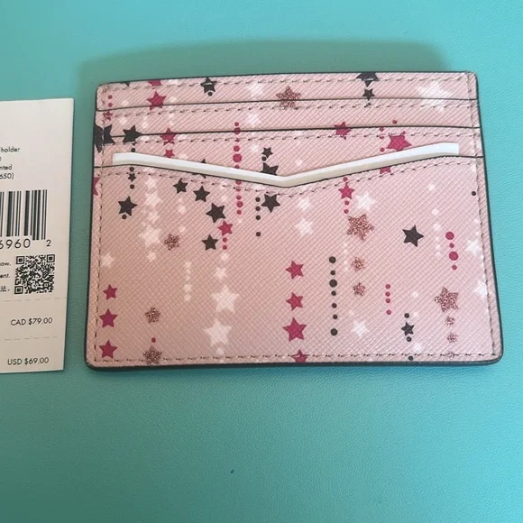 ♠️Kate Spade Staci Twinkle Stars Small Slim Card Holder Case Wallet Pink NWT - Picture 3 of 5